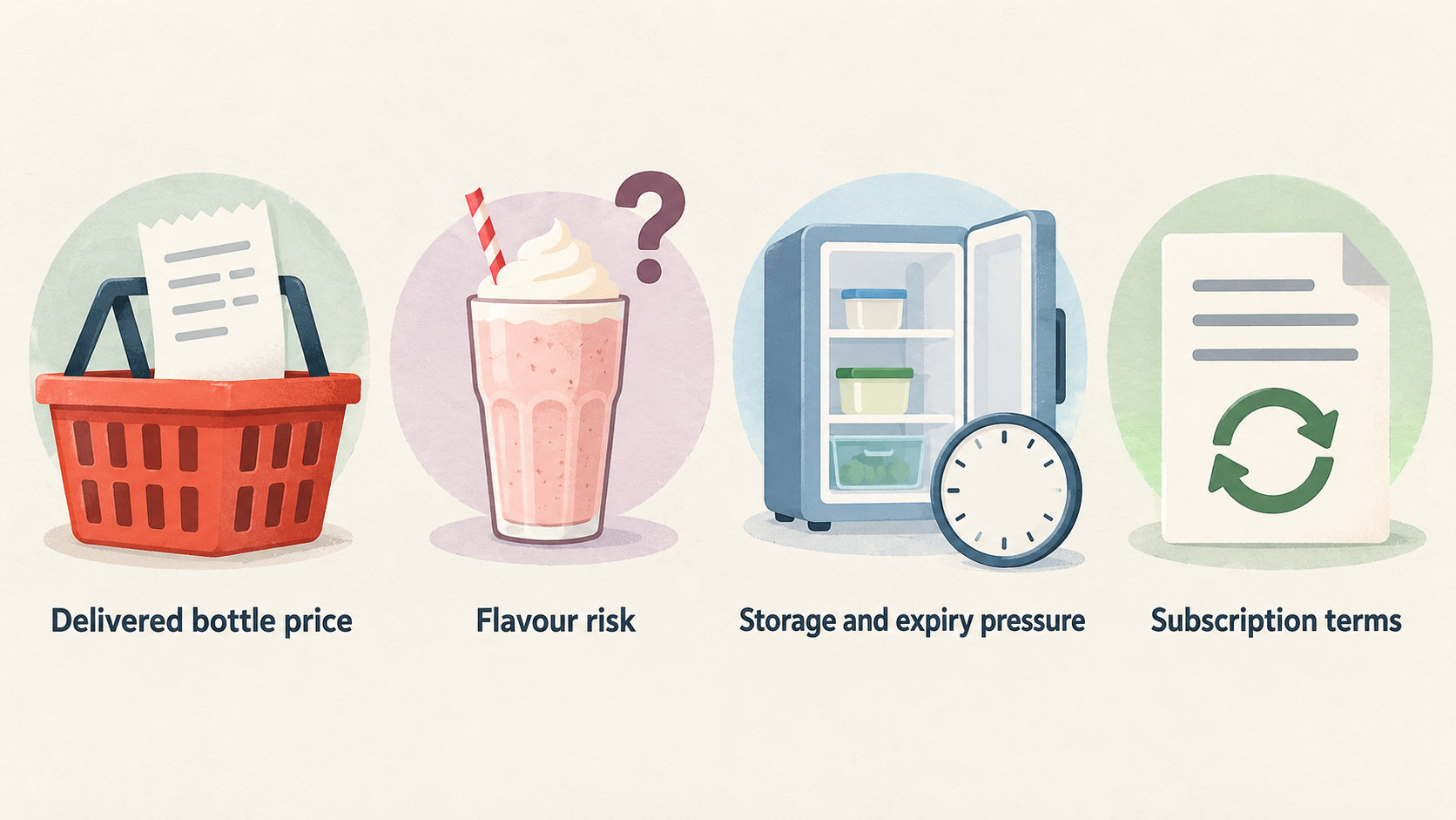 Summarize the four stated checks for deciding whether a bottled milkshake deal is worth buying.